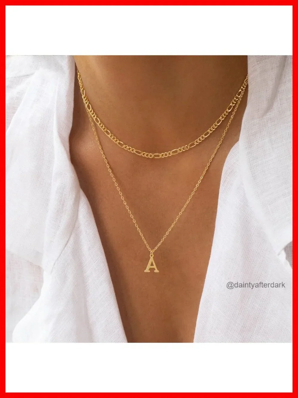 Dainty Initial Pendant Necklace Set 14k Gold Plated Layered Figaro Chain Choker